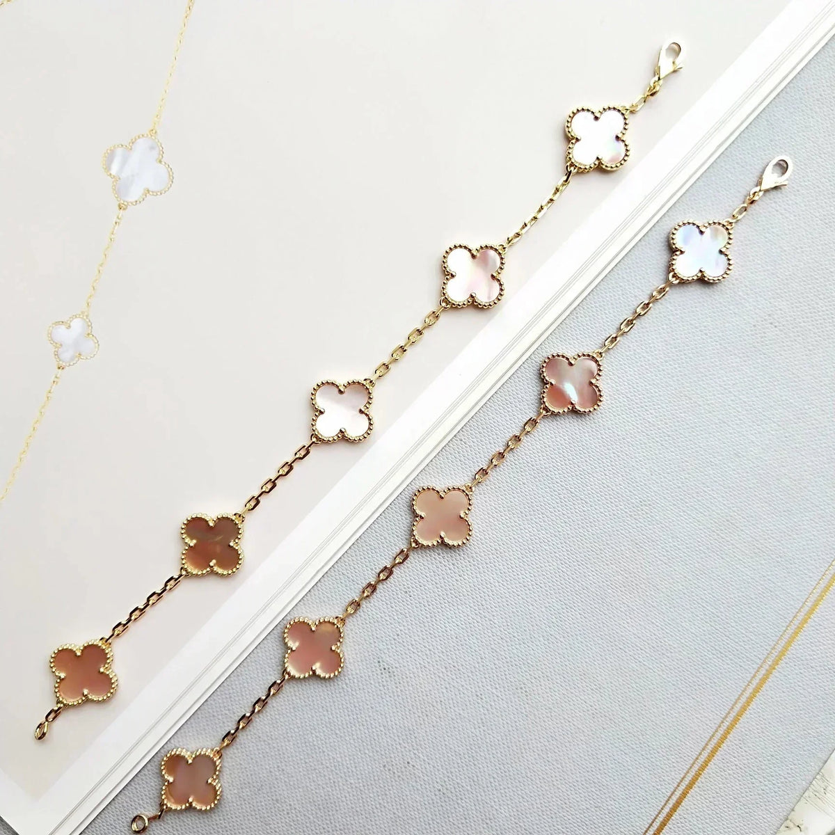 [⭐Shinejoy] CLOVER 5 MOTIFS PINK MOP ブレスレットコレクション