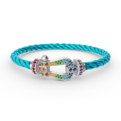 [⭐Shinejoy]FORC LARGE HORSESHOE  COLORED DIAMOND BRACELET SILVER