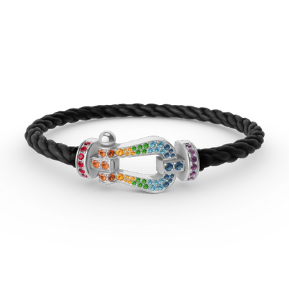 [⭐Shinejoy]FORC LARGE HORSESHOE  COLORED DIAMOND BRACELET SILVER