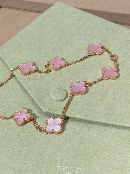 [⭐Shinejoy Jewellery] 10枚のクローバーデザインのピンクネックレス