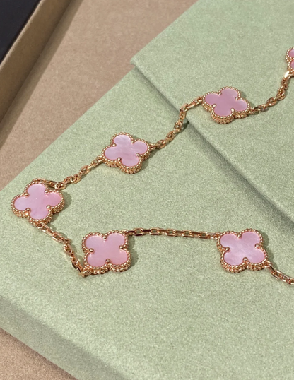 [⭐Shinejoy Jewellery] 10枚のクローバーデザインのピンクネックレス