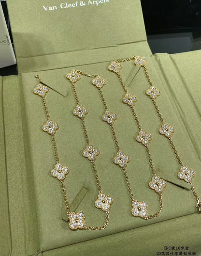 [⭐Shinejoy]クローバー 20モチーフ フルダイヤモンド ネックレス