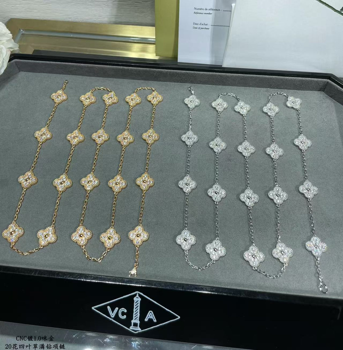 [⭐Shinejoy]クローバー 20モチーフ フルダイヤモンド ネックレス