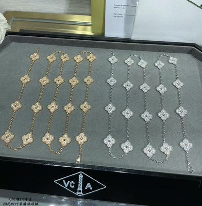 [⭐Shinejoy]クローバー 20モチーフ フルダイヤモンド ネックレス