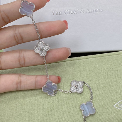 [⭐Shinejoy] CLOVER 5 MOTIF PURPLE CHALCEDONY BRACELET COLLECTION