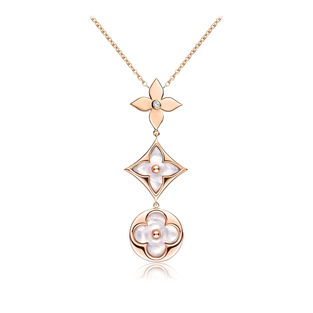 [⭐Shinejoy]COLOR BLOSSOM LARIAT-HALSKETTE ROSÉGOLD WEISSE PERLMUTT UND DIAMANT