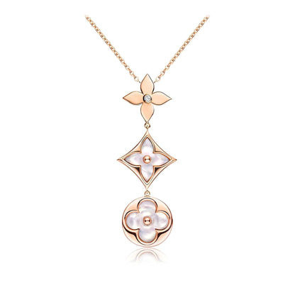 [⭐Shinejoy]COLOR BLOSSOM LARIAT-HALSKETTE ROSÉGOLD WEISSE PERLMUTT UND DIAMANT