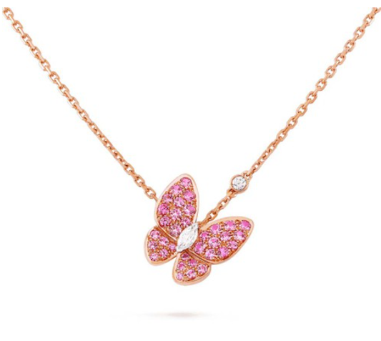 [⭐Shinejoy]BUTTERFLY RED DIAMOND ROSE GOLD NECKLACE