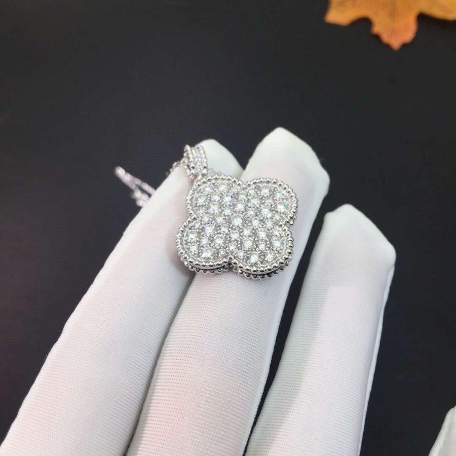 [⭐Shinejoy]CLOVER 25MM シルバー フルダイヤモンド ビッグクローバーネックレス