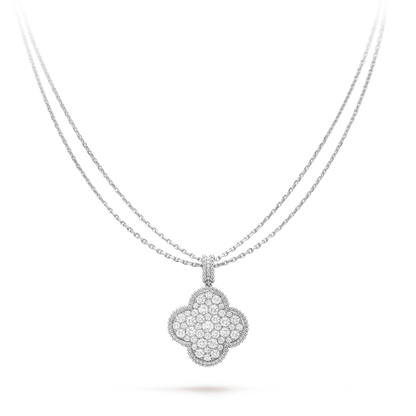 [⭐Shinejoy]CLOVER 25MM シルバー フルダイヤモンド ビッグクローバーネックレス