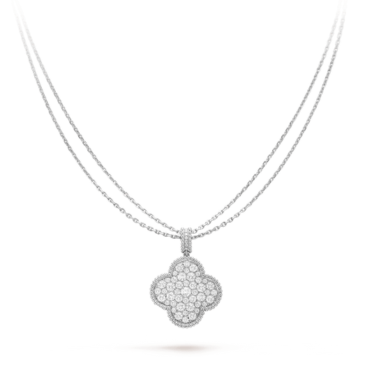 [⭐Shinejoy]CLOVER 25MM シルバー フルダイヤモンド ビッグクローバーネックレス