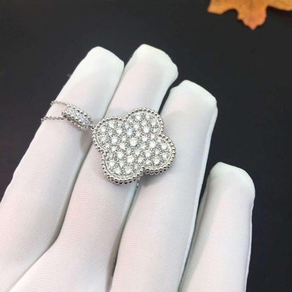 [⭐Shinejoy]CLOVER 25MM シルバー フルダイヤモンド ビッグクローバーネックレス