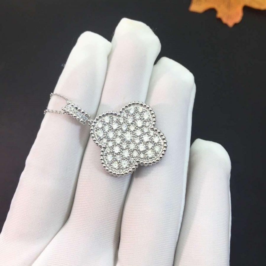 [⭐Shinejoy]CLOVER 25MM シルバー フルダイヤモンド ビッグクローバーネックレス