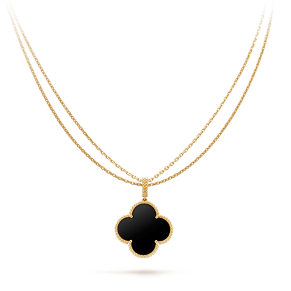 [⭐Shinejoy]CLOVER 25MM ゴールドオニキス ビッグクローバーネックレス
