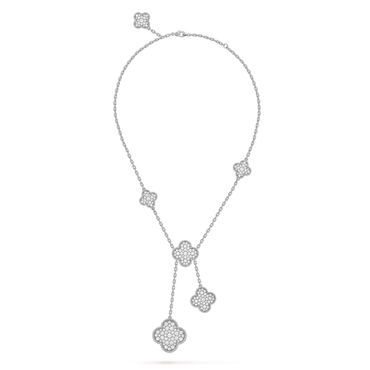 [⭐Shinejoy]CLOVER 5 MOTIFS SILVER DIAMONDS NECKLACE