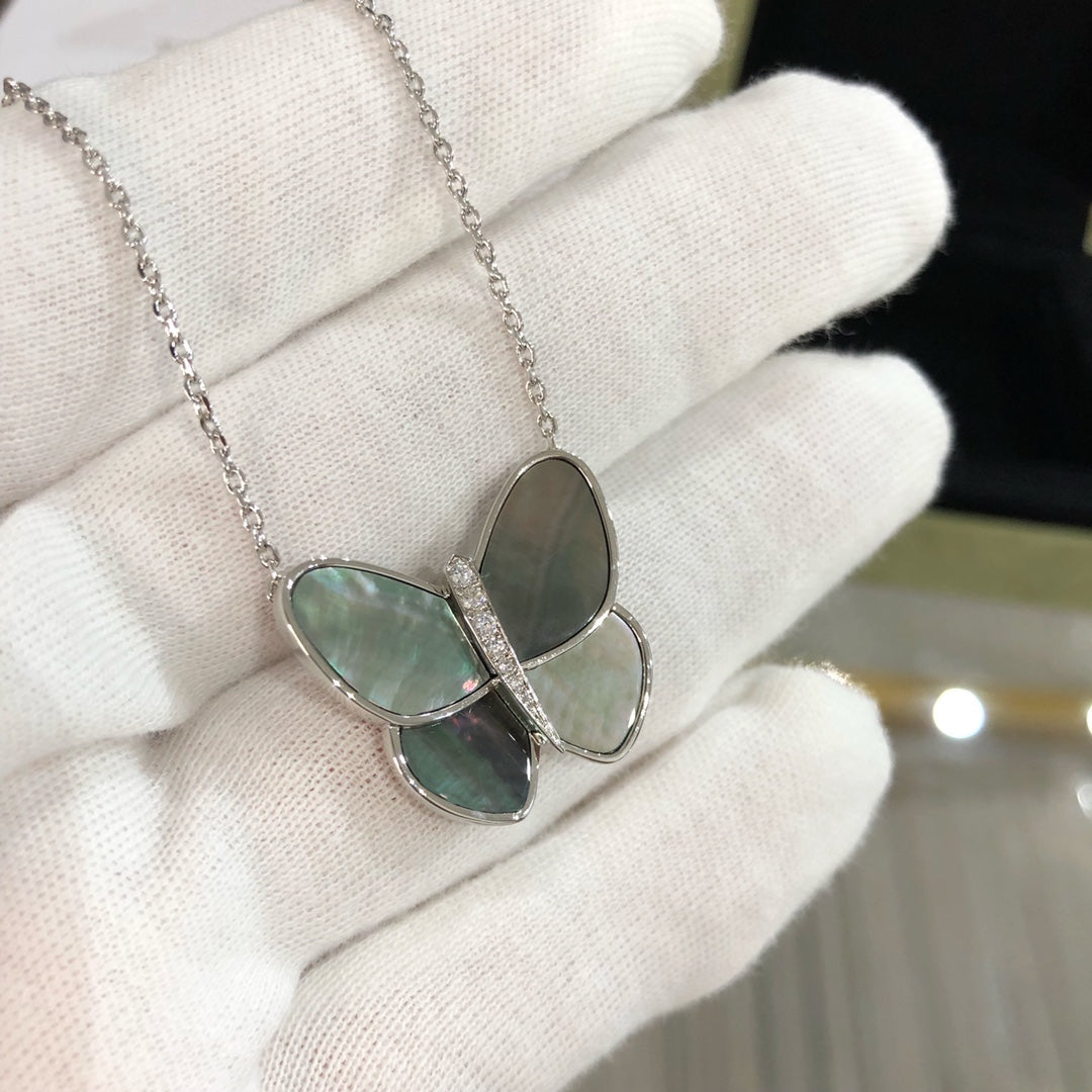 [⭐Shinejoy]ラージバタフライ シルバーペンダント ダイヤモンドネックレス