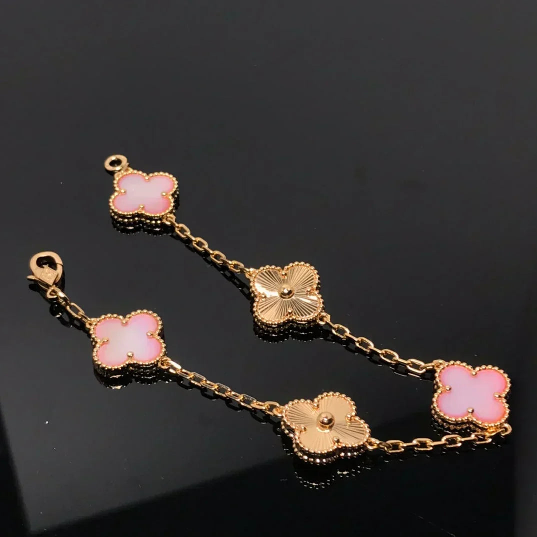 [⭐Shinejoy] CLOVER 5 MOTIFS PINK MOP ブレスレットコレクション